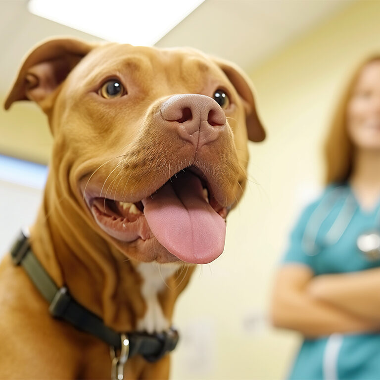 Dog in a veterinary clinic. A kind doctor treats an animal.